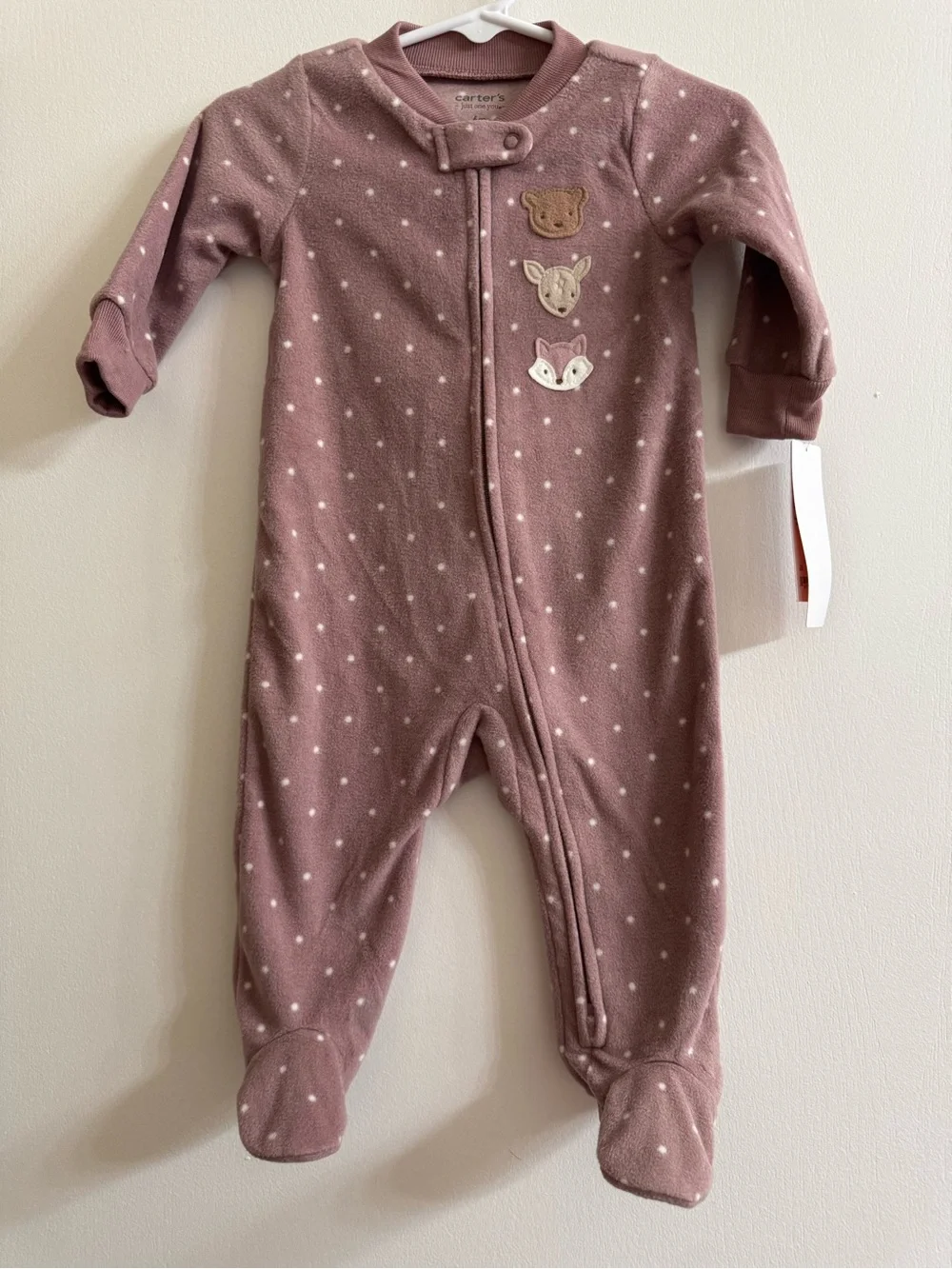 NWT Carter's Mauve Polka Dot Footed Fleece Onesie - Cozy Baby Sleepwear